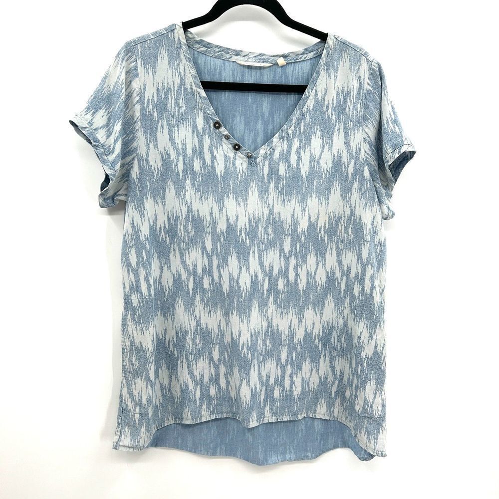 SOFT SURROUNDINGS Blue White 100% Tencel Lyocell Chambray Tunic Top Size Medium